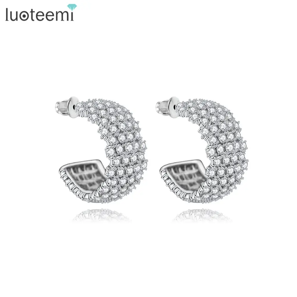 LUOTEEMI — boucles d'oreilles en forme de demi-cercle pour femme, bijoux en cristal CZ transparent, dernière mode, vente en gros