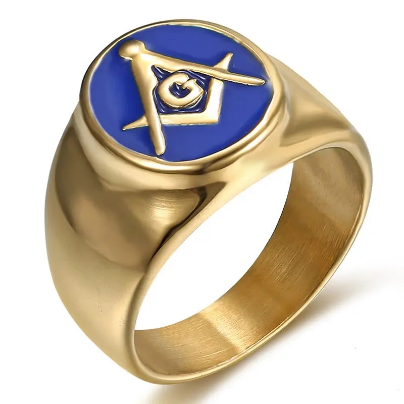 CWN-anillo de acero de titanio personalizado, joyería china, esmalte azul, Caballeros Templarios, oro, masónico