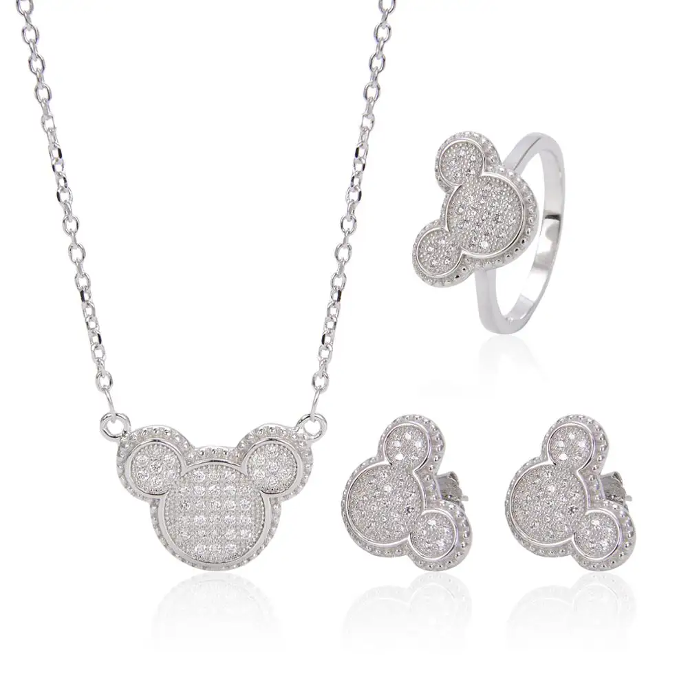 Conjunto de joyería de plata de ley 925 con Micro incrustaciones de circonita, collar de Mickey