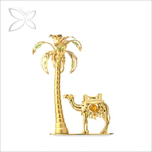 Crystocraft Gold Plated Palm Tree with Deluxe Camel Decorated with Brilliant Cut Crystals Home Decor