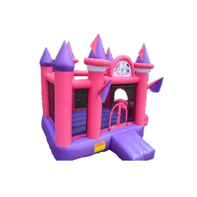 Outdoor kids bounce houses inflatable castle, pink amusement park inflatable bouncer slide for commercial