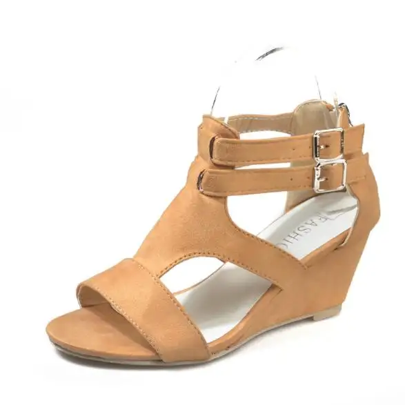 CFP S023 Stocked Suede Leather Strappy Dress Sandal Women Wedge Sandals