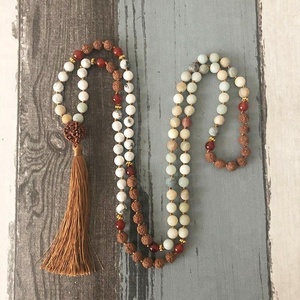 ST0437 grosir batu unik punya biji Bodhi Howlite batu akik merah manik-manik 108 Mala kalung doa manik-manik - Product Image 1