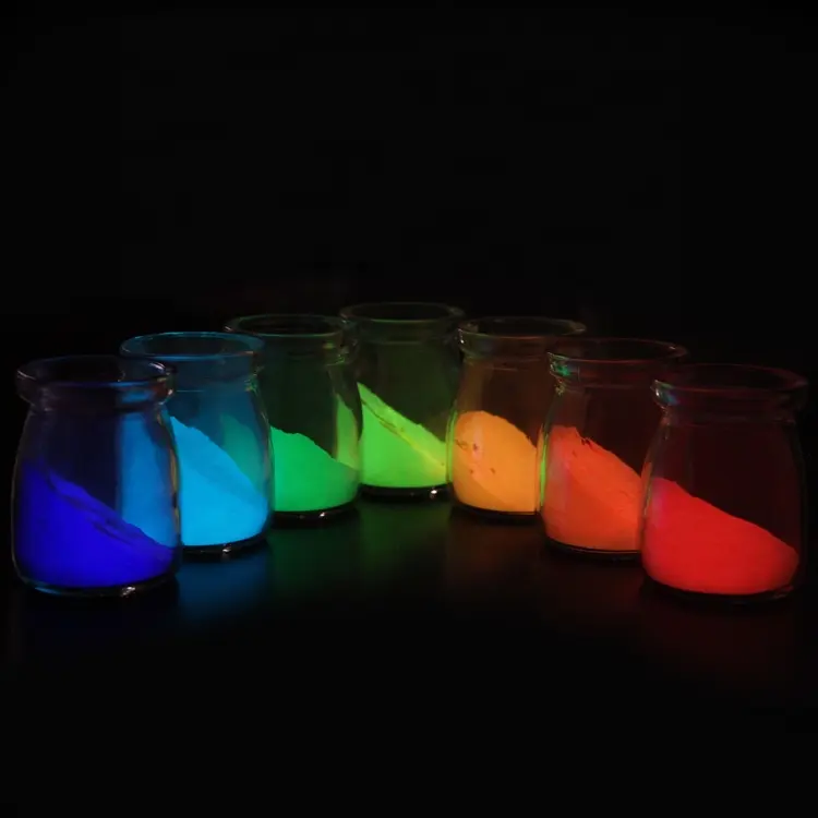 9 colores estroncio aluminato pigmento fotoluminiscente en polvo fluorescente resplandor en el polvo de pigmento oscuro de pintura