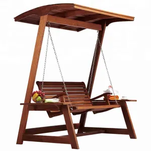 All weather patio wooden outdoor swing chair hanging bench