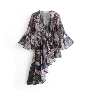 Bohemio <span class=keywords><strong>de</strong></span> verano nueva <span class=keywords><strong>de</strong></span> moda <span class=keywords><strong>de</strong></span> las mujeres V profunda irregular vestido sexy - Product Image 1