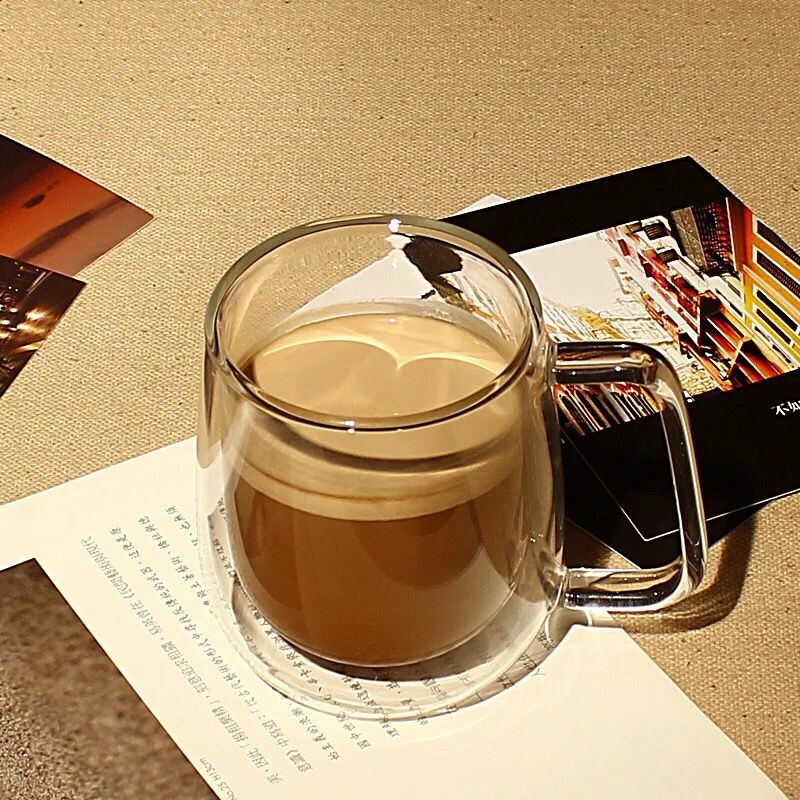 Handmade clear borosilicate drinking double wall glass mug