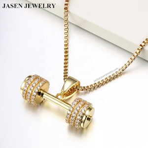 gold dumbbell pendant, gold dumbbell 