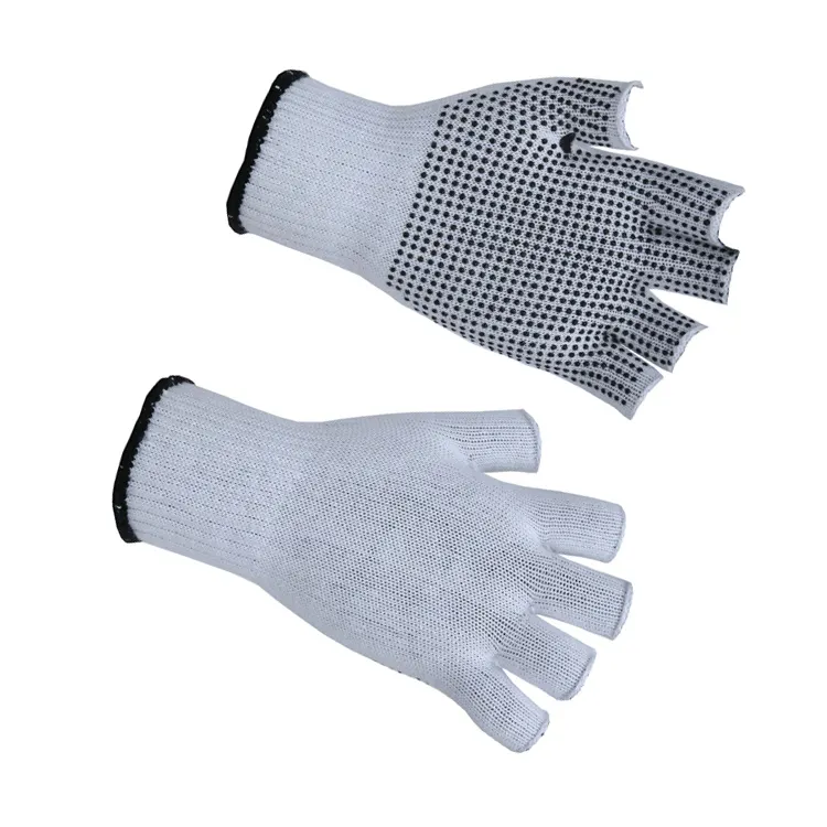 FT SAFETTY 13G Cotton/Polyester Knitted Half Fingers Non-slip Working Glove With Black PVC Dots
