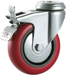 Industrial caster wheel swivel bolt hole with brake Poly Urethane 4 inch plain bearing small rail trolley wheel