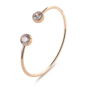 Delicate Rose Gold Crystal Open Bangles for Women Cuff Bracelets