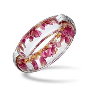 Wholesale Handmade Dry Pressed Flower Resin Bracelet Rose petals Transparent Magnetic Bangle