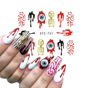 Cadılar bayramı kafatası tasarımlar su Nail Art Sticker transferi çıkartmaları siyah kırmızı renk için çivi