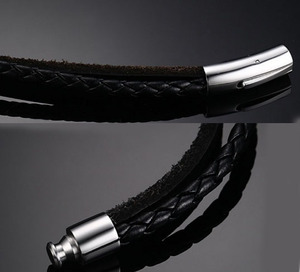 Su misura all'ingrosso fibbia in acciaio inox <span class=keywords><strong>3</strong></span> pezzi cinturino in pelle intrecciata bracciale uomini