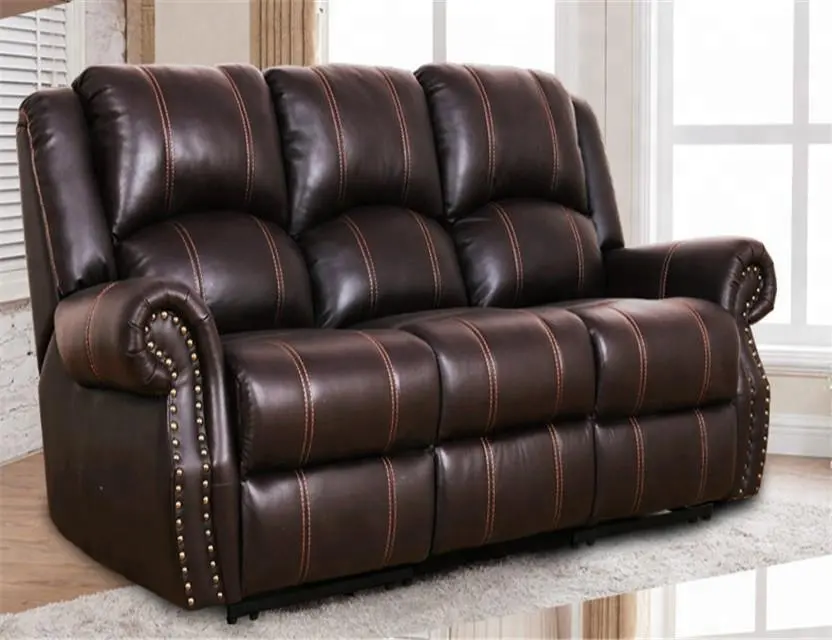Sofá reclinable clásico italiano de cuero, sillón reclinable