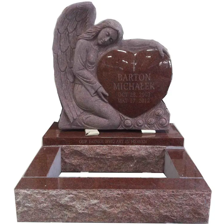 SHIHUI Guter Preis Roter Granitstein Single Angel Heart Grabstein Grabstein, Einzigartiges Design Grabstein Denkmäler für Friedhof