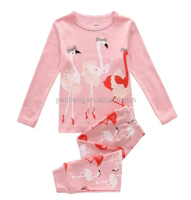 2017 Lange Mouwen Baby Kerst Vogels Gedrukt Pyjama Set, Goedkope 100% Katoenen Baby Doek Flamingo Pyjama Slapen Slijtage Badjas