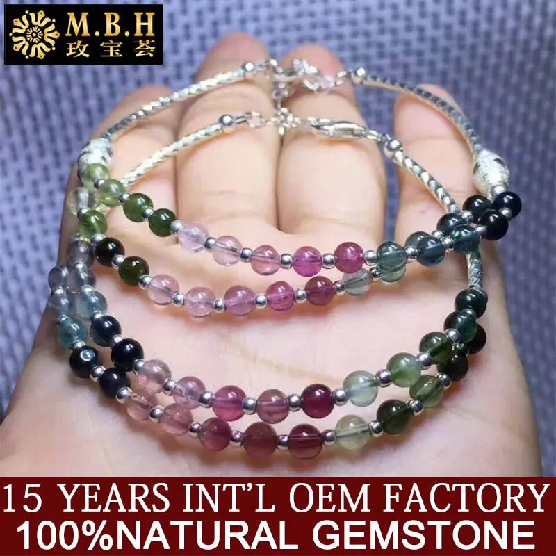 MBH mode bijoux en gros bracelet bijoux pour lady 925 argent tourmaline pierres précieuses bracelet OEM ordre perle bracelet