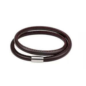 Brown Leather Bracelet Wrap Bracelet One Circle Wrist Band With Magnet Closure