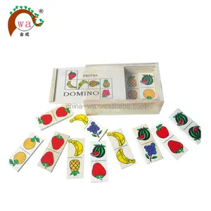 Wooden fruits domino blocks toy set with wooden box