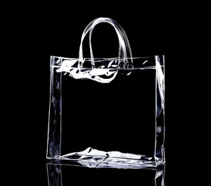 顶级品质自定义标志印刷拉链锁 pvc 透明手提袋透明购物袋与手柄