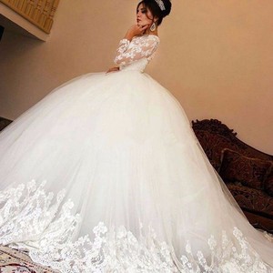 NE081 <span class=keywords><strong>Abito</strong></span> da Sposa Musulmano Vintage <span class=keywords><strong>con</strong></span> Collo Alto in Pizzo, Maniche Lunghe, Vestido De Noiva Romantico in <span class=keywords><strong>Tulle</strong></span>, <span class=keywords><strong>Abito</strong></span> da Sposa a Palloncino - Product Image 3