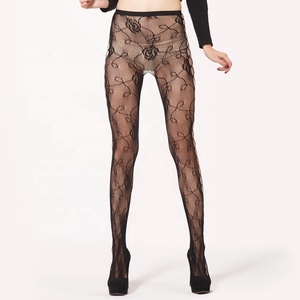 Sexy Nylon Nero Sheer Floral Swirl Donne e Mens Collant A Rete - Product Image 1