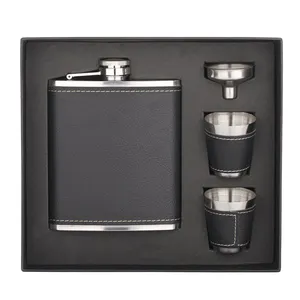 Premium Quality Stainless Steel 7oz Hip Flask Gift Set With Funnel And Shot Glasses