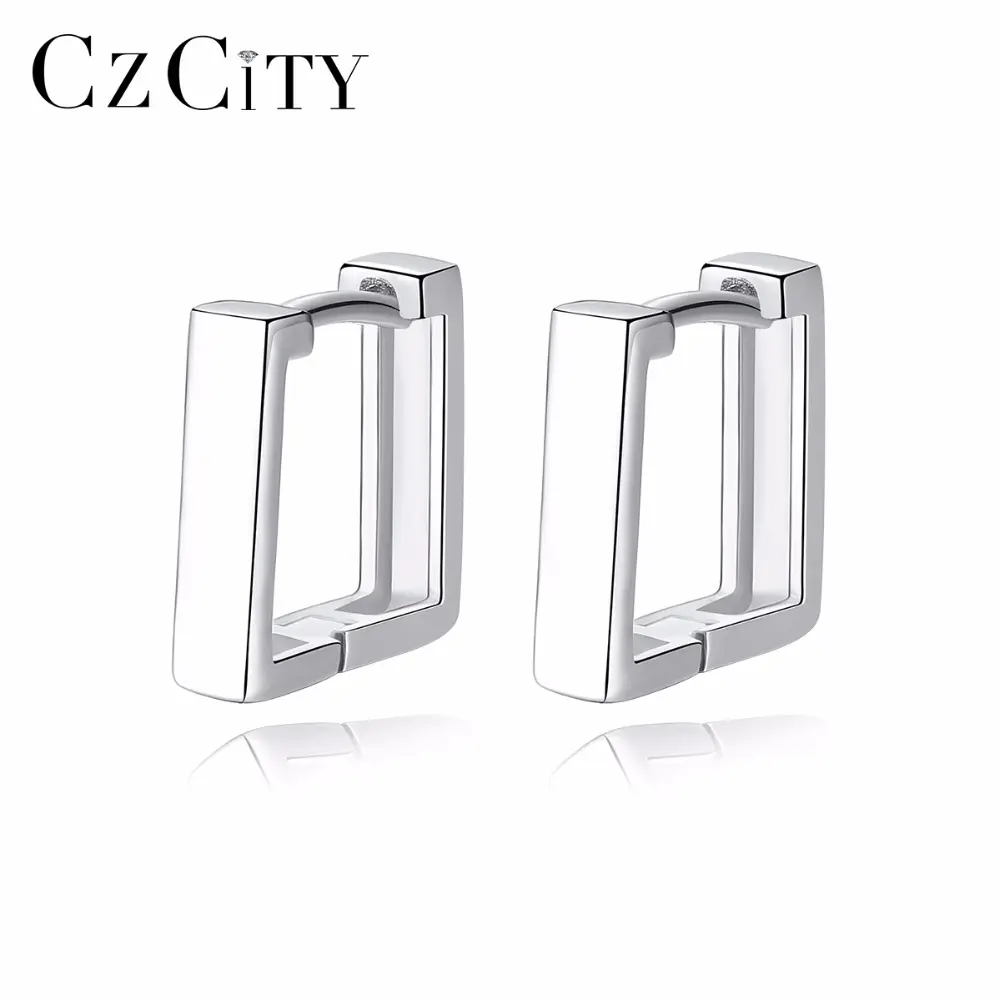 CZCITY New Design Fashion Jewelry Charming Squared Hoop Stud Earring & Fine 925 Sterling Silver Simple Earring For Women Party