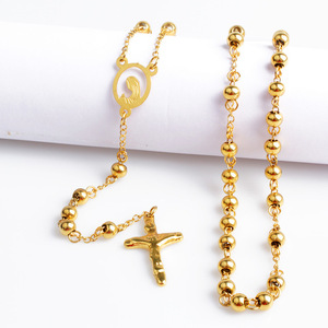 Articoli Religiosi Cattolici Indiani alla Moda, <span class=keywords><strong>Collana</strong></span> <span class=keywords><strong>Rosario</strong></span> con Perline Dorate - Product Image 3