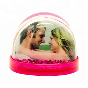Valentine gift decor Plastic Acrylic DIY glittering photo frame snow globe for valentines day gifts