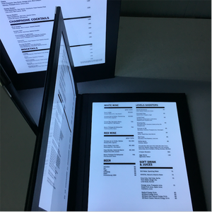 Đôi trang <span class=keywords><strong>LED</strong></span> menu bìa chiếu sáng <span class=keywords><strong>LED</strong></span> <span class=keywords><strong>Backlit</strong></span> menu bìa thắp sáng thư mục menu cho khách sạn câu lạc bộ đêm - Product Image 6