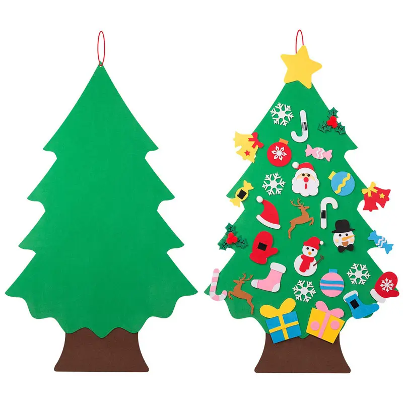 DIY Felt Christmas Tree with 28pcs Ornaments Wall Decor with Hanging Rope for Kids Xmas Gifts Home Door Decoration