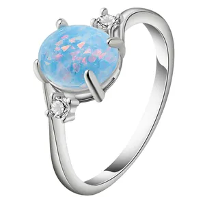 Cincin Pernikahan tiga warna berbeda, desain cincin batu tunggal opal biru ungu putih