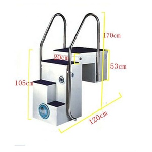 Pipeless Wall-Mounted Swimming <strong>Pool</strong> <strong>Filter</strong> <strong>with</strong> Integrated Stainless Steel Ladder &amp; LED Underwater Light - Product Image 2