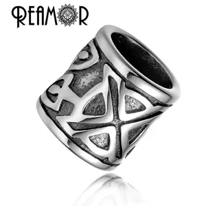 Reamor 316L Rvs 8 Mm Buis Kralen Viking Symbool Patroon Big Hole Charm Kralen Voor Armband Sieraden Maken Groothandel