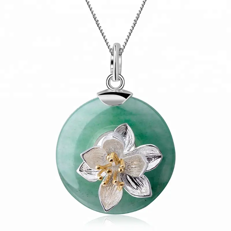 Lotus Fun Luxury Jewelry Natural Gemstone Real 925 Sterling Silver Lotus Flower Original Design Pendants For Women Wedding