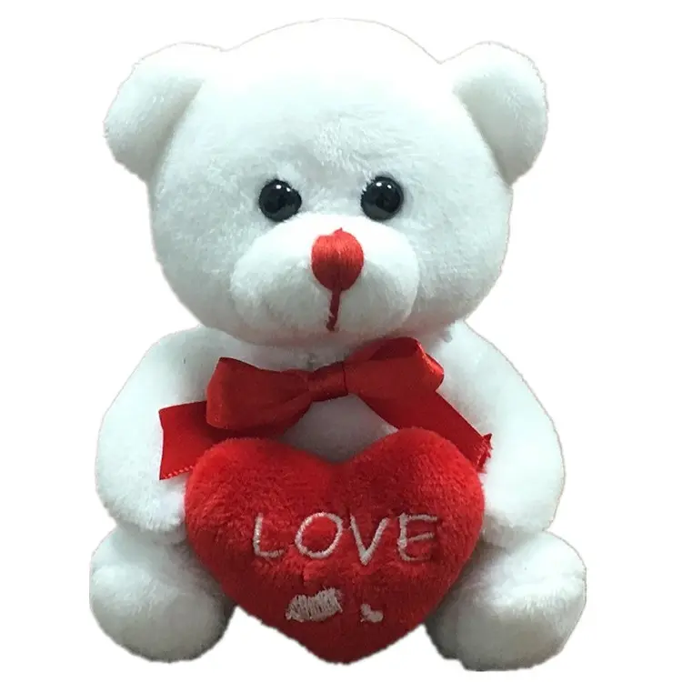 11cm white valentine teddy bear with red ribbon bow