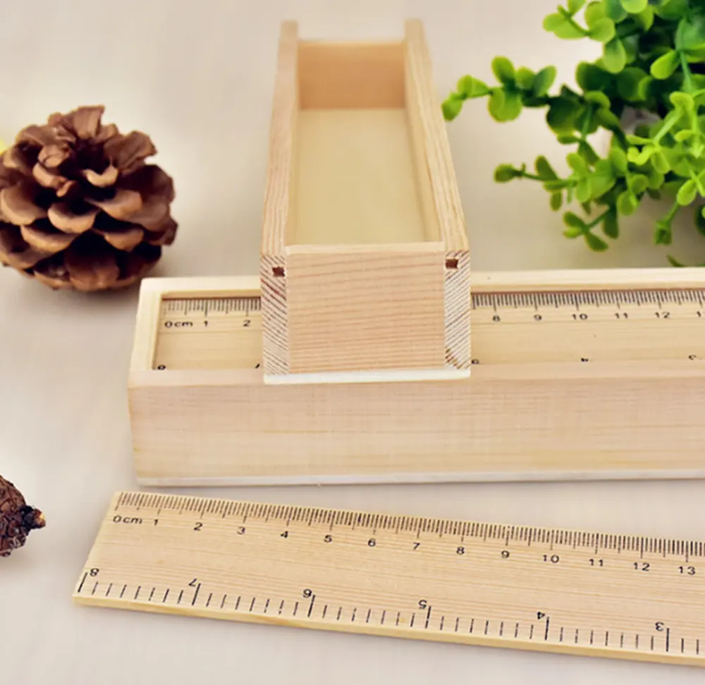 Boîte en bois avec règle, échelle fantaisiste, mini boîtier en bois pour stylo, règle en bois, 2 en 1