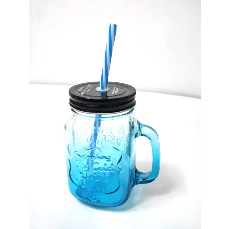 Cool Ice Cream Water Glass Bottle Novelty With Handle Lid Mason Jar Mug