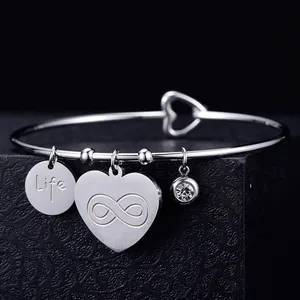 Wholesale Heart Pendant Stainless Steel Bracelet Bangle for Women Simple Silver infinity Bracelet Fashion Jewelry Accessories