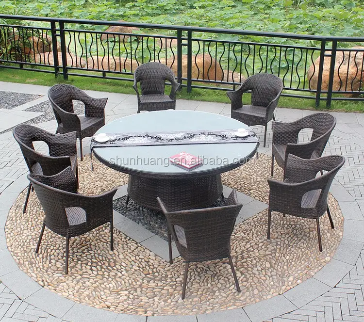 Neues Design PE Rattan gewebt 7 Stück runden Tisch und Stuhl Garten Outdoor-Stuhl