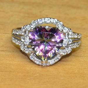 Anillo de Plata de Ley 925 con gema de topacio místico, joyería hecha a mano con forma de corazón, para boda - Product Image 2