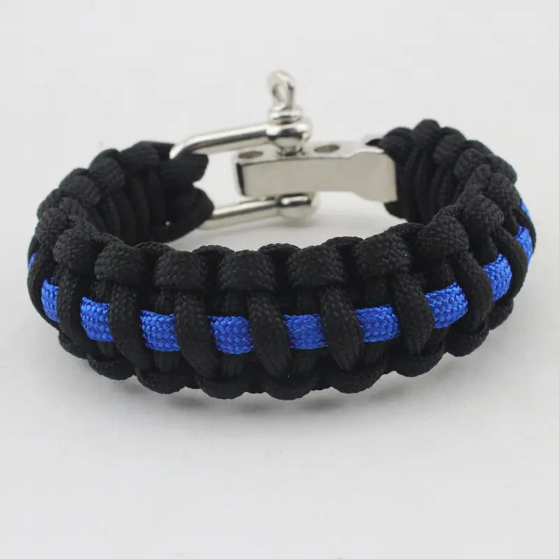 Vòng Đeo Tay Paracord Màu Xanh Mỏng Với Còng Thép Có Thể Điều Chỉnh Cho Cảnh Sát