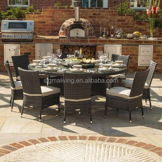 Hot sale outdoor furniture rattan outdoor big dining round rattan table and chair