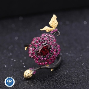 C7630 <span class=keywords><strong>Anello</strong></span> in <span class=keywords><strong>Argento</strong></span> Sterling con <span class=keywords><strong>Granato</strong></span> Rodolite Naturale, Gioiello di Moda all'Ingrosso, <span class=keywords><strong>Anello</strong></span> a Forma di Rosa per Fidanzata - Product Image 2