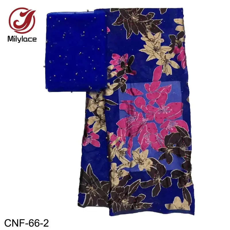 High Quality beaded silk fabric flower printed fabric for woman dress