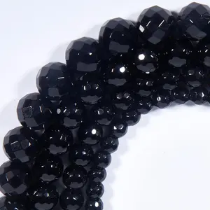 Wholesale Natural Black Onyx Cutting Faceted Well Polished Beads for Jewelry Making Onyx Round Loose Beads