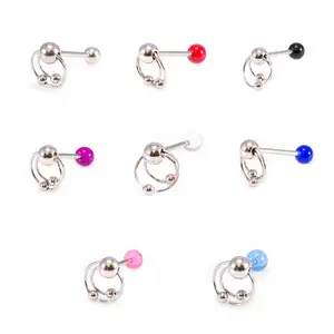 Stainless Steel Body Jewelry Tongue Piercing Rings Double Bcr Tongue Ring Piercing With Acrylic Ball