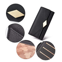 Dompet wanita kulit lembut desainer lipat tiga wadah kartu Organizer tas tangan wanita